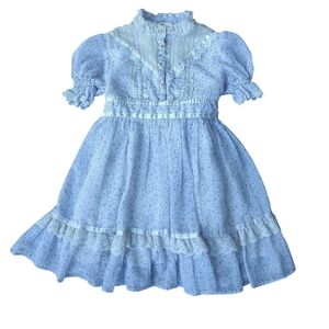 Vintage Gunne Sax Purple Ditsy Floral Prairie Dress with Lace Trim